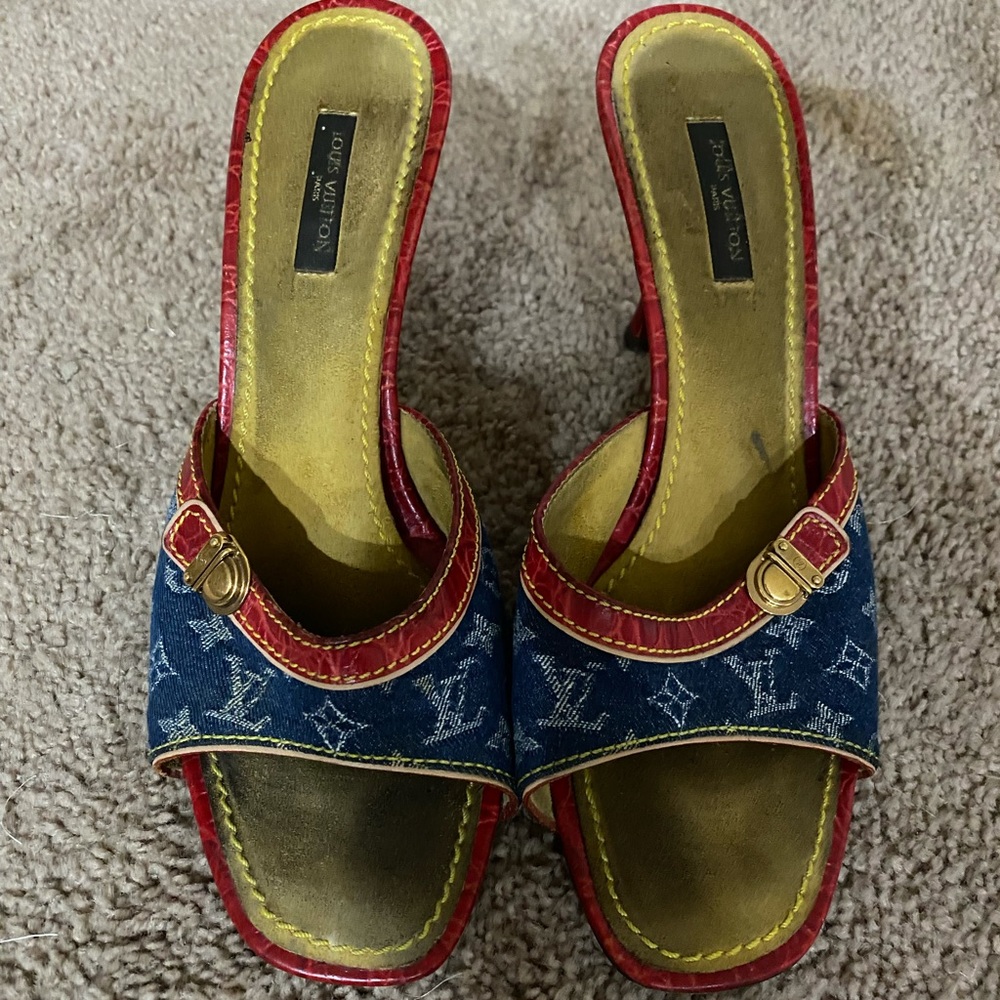 Vintage Louis Vuitton Denim Monogram Peep Toe